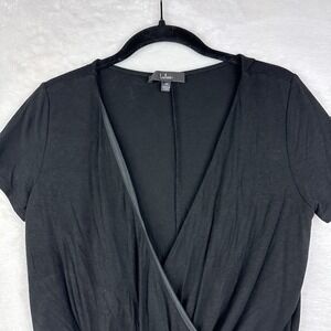Lulus Womens Top Bodysuit Black Short Sleeve Size XS Satin Lined Edge EUC